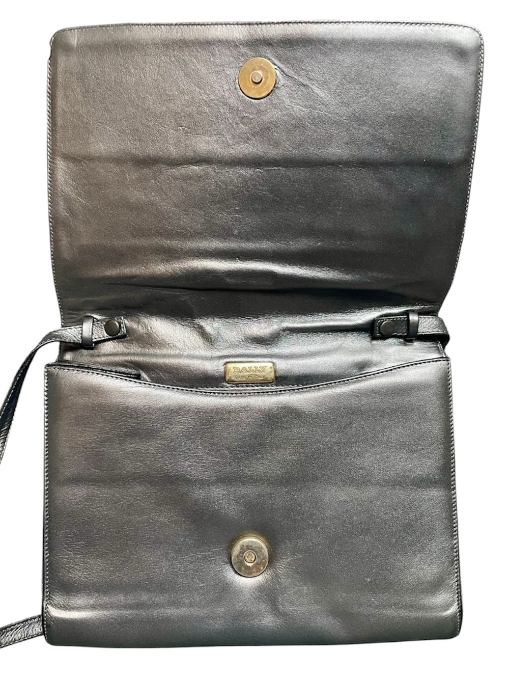 Bally Vintage Metallic Silver Leather & Snakeskin Shoulder Bag Made in Italy - Picture 5 of 8